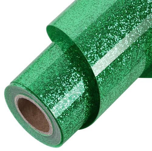 ​TORC Green Glitter HTV Green Heat Transfer Vinyl HTV Rolls, 12 x 12 ft Iron on Vinyl for T Shirts Green Glitter HTV Vinyl for All Cutter Machines Easy to Cut & Weed for Heat Vinyl Design 1 Roll