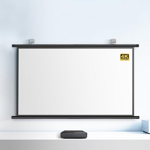 GSKDZG Écran De Projecteur 40 50 60 72 Pouces Écran De Projection Home Cinéma 4K HD Écran De Cinéma Manuel Enroulable pour Intérieur Et Extérieur, Anti-Plis, Facile À Enrouler(60 inch (16:9))