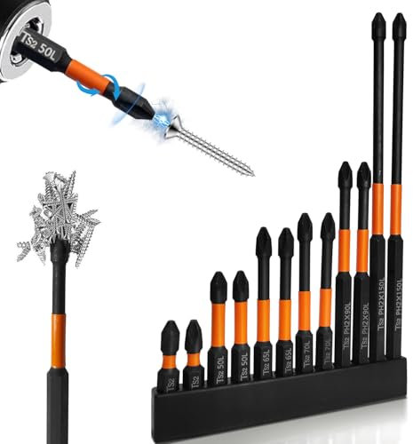 12-Piece PH2 Phillips Impact Bits Set, 1-6 Inch S2 Steel Screwdriver Bits
