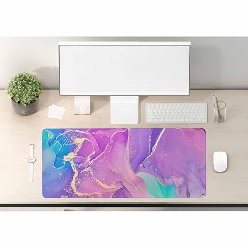 Woutay Desk Mouse Pad,Pink Purple Marble,Easy Clean Laptop Desk Writing Mat for Office Work/Home