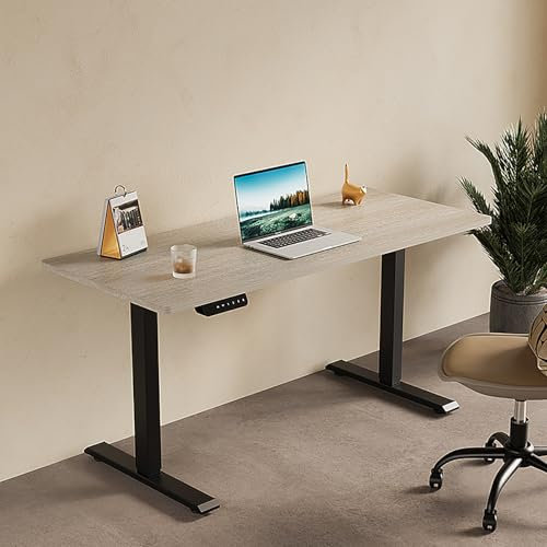 Höhenverstellbarer elektrischer Stehpult mit Schublade, helles Holz, 120 x 60 cm, ideal für Heimbüro, Sitz-/Stehpult für verbesserte Produktivität