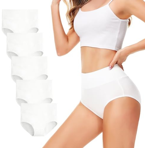TUUHAW Underwear Women High Waisted Knickers for Women 5 Pack Full Briefs | Soft Combed Cotton Panties, Post C Section Underwear, Slight Tummy Control Pants, Full Coverage, No Itchy Labels, Breathable