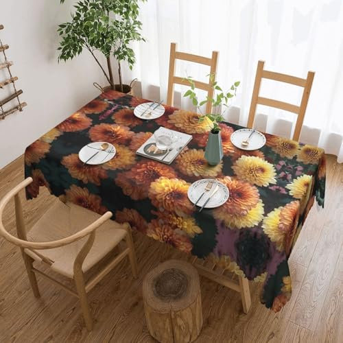 KINGWW Gelbe Chrysanthemen-Cluster, gelbe Chrysanthemen-Cluster, fettabweisend, quadratische Tischdecken für rechteckige Tische, wiederverwendbare und waschbare Tischdecken,