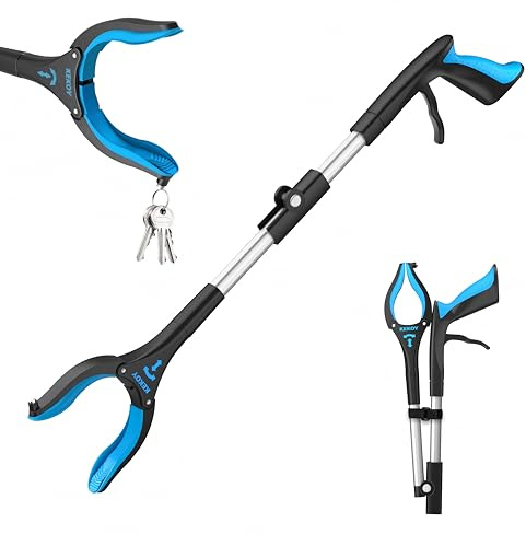 Kekoy Greifzange für Senioren 66cm Aluminium Müllzange, Himmelblau | Faltbare Greifer für Senioren, Drehbar Müllgreifer, Extra Langer Greifarm, Greifhilfe für Menschen mit Magnetspitzen
