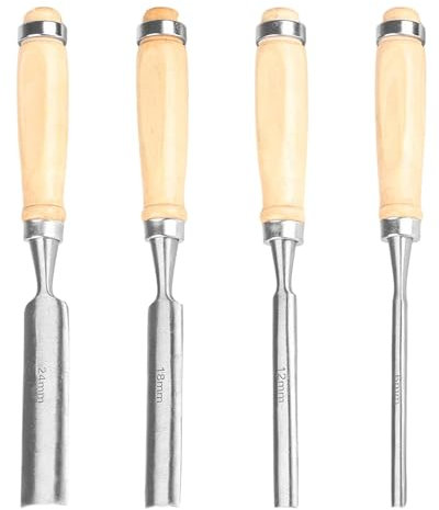 GSDGV 4 Pieces Wood Chisel Set, High-hard Steel Blade, Bevel Edge, Wood Handle, CHISEL, 6mm, 12mm, 18mm, 24mm