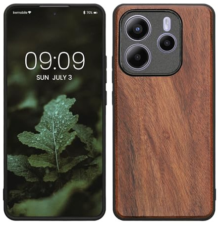 kwmobile Housse Compatible avec Xiaomi Redmi Note 14 5G (Pas pour 4G) Coque - Étui de Protection Rigide en Bois avec Cadre en TPU - Marron Vintage-Marron Bois