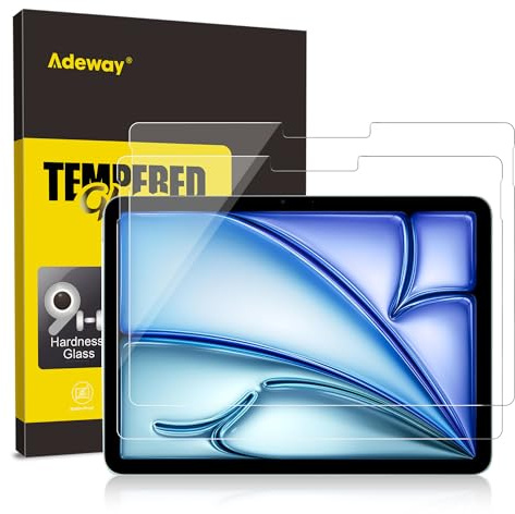 Adeway Protector de Pantalla para iPad Air 11 (7ª 2025 M3 & 6ª 2024 M2), Vidrio Templado, Compatible con Apple Pencil y Face ID, Instalación Fácil, Antiarañazos, Alta Claridad – Pack de 2