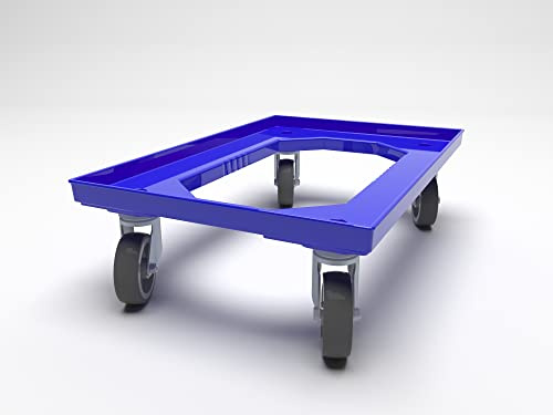 Heavy Duty 600 x 400mm Euro Plastic Stacking Container Dolly with 4 x Swivel Castors - 300kg Load Capacity