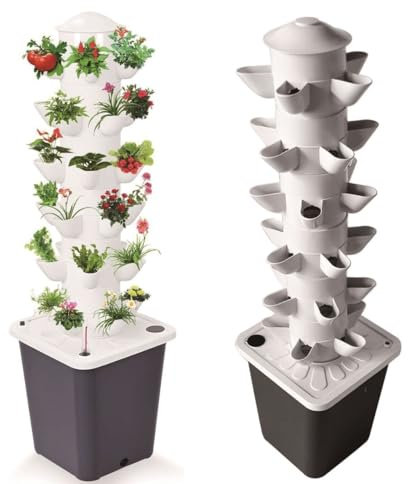 Hydroponic Tower Garden, 6 lager 30-plantor inomhus hydroponics odlingssats med rörlig vattentank och pump, jordfri odling for grönsaker, frukter, örter, smart vertikal trädgårdsodling for hemmet(6 la