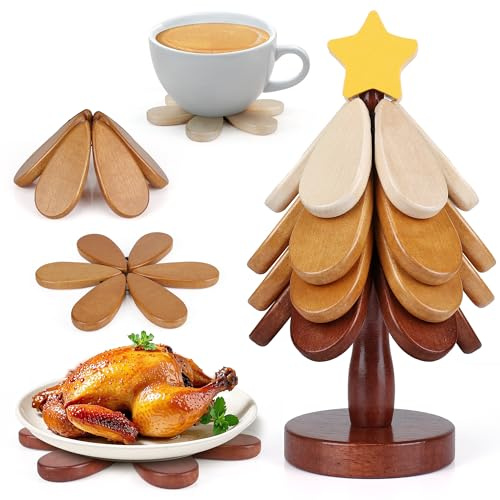 Lot de 4 dessous de plat en bois pour plats chauds, dessous de verre en bois pour décoration de table pour la maison et le restaurant