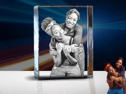 3D Rectangle Crystal – Personalised Photo Engraved Glass Gift, Custom Keepsake for Baby, Couple, Family, Memorial, Anniversary, Wedding, Valentine’s Day, Birthday (CRYSTAL, Medium)