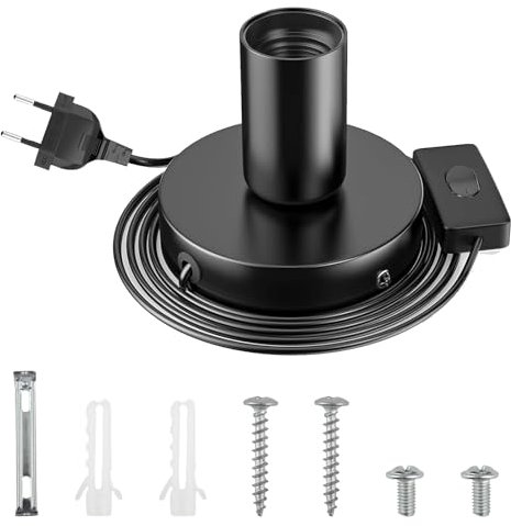 Lampenfassung E27 mit Schalter Schwarz Glühbirnen Fassung mit 1.8m Netzkabel Retro E27 Fassung für Bar Schlafzimmer Wohnzimmer Büro DIY(Ohne Glühbirne)