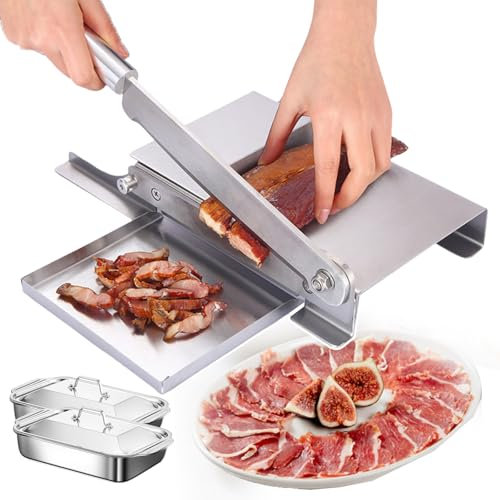 BCJMKDX Trancheuse à Viande Manuelle, Couperets à Viande en Acier Inoxydable épaisseur réglable for Poulet, Poisson, bœuf, Fruits et légumes