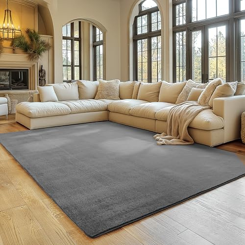 SIMPEX Teppich Grau 200x280 cm Waschbarer Kurzflor Teppich, rutschfest & weich, modernes einfarbiges Design für Wohnzimmer, Schlafzimmer, Küche & Kinderzimmer.