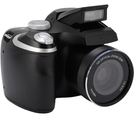 YUEHISY DSLR -Kamera, 4K 60m Digitalkamera mit LED -Blitz, CMOS -Sensor, 12 -Fach Optisch 6X Digital Zoom, Retro -Video -Rekorder für Reiseträts -Kulissen (Black)