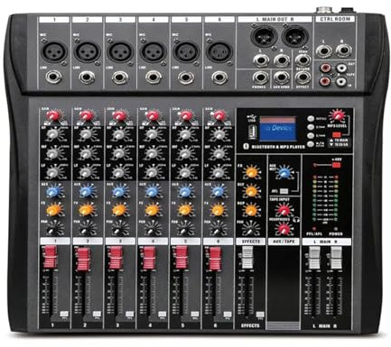 ZKLGS Mixer Audio, 48V 6/8/12 canali Studio Professionale Mixer Audio USB DJ Console di missaggio Audio Phantom Powers Amplificatore Monitor(6 Channels)