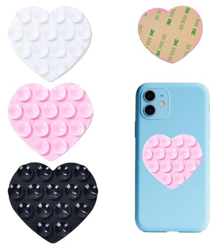 Leeneen 3Pcs Heart Shaped Silicone Suction Phone Case Mount,Non Slip Suction Cup Phone Mount,Hands-Free Accessories Holder for Selfies and Videos
