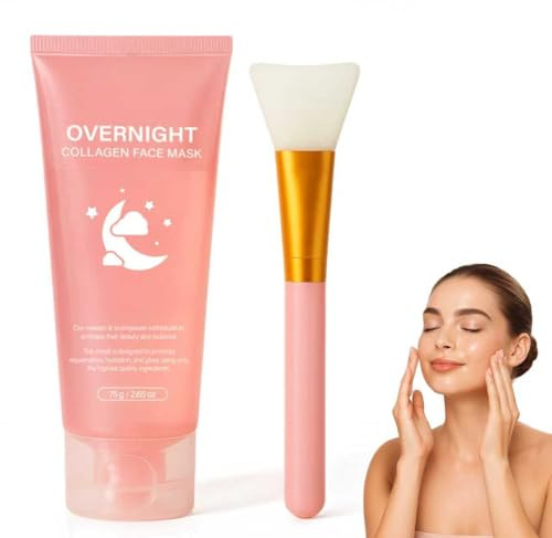 Collagen Mask Peel Off Gesicht- Anti-Falten Pflege mit Kollagen & Hyaluron für Elastizität, Straffung und reinen Teint - Overnight Maske für strahlende Haut