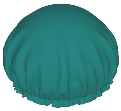 Cuffia da doccia da donna, impermeabile, riutilizzabile, in tinta unita, colore verde acqua, copertura elastica per capelli, per bagno, spa, viaggi e uso quotidiano