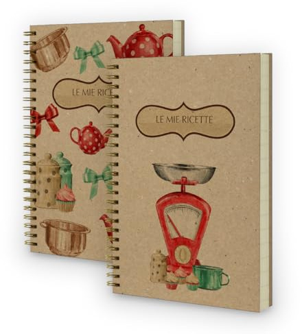ALFABET - Set 2 Ricettari da Scrivere A5, Rilegatura a Spirale, Ricettario con Copertina Rigida, Carta Ecologica, Organizza le tue Ricette, Idea Regalo Per La Mamma, Per La Nonna, Per La Suocera