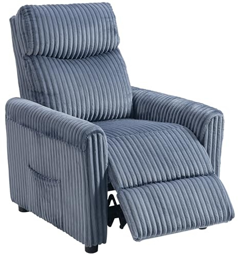HOMCOM Sillón Relax Reclinable, Sillón Reclinable Manual, Tapizado en Pana, Instalación Rápida, Reposapiés, Acolchado Grueso, para Salón, Dormitorio, Oficina, Azul Oscuro