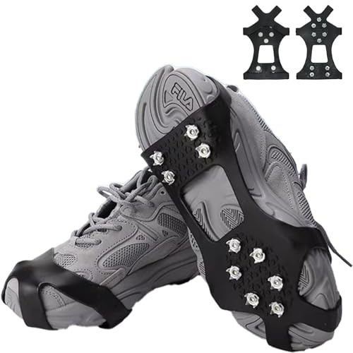 Crampons, Crampons for Hiking Boots with 10 Shoe Spikes for Snow and Ice, Lightweight Ice Grips for Shoes and Boots Stainless Steel Traction for Winter Hiking Climbing Ice Fishing