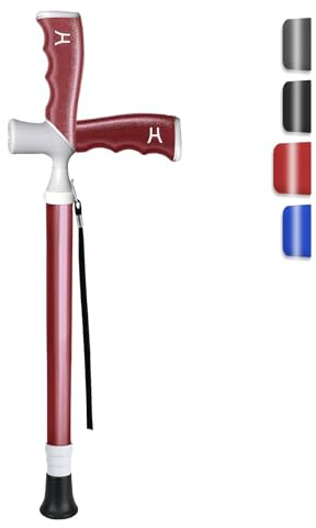 Care-parents Bastón telescópico, ligero, 0,33 kg, altura regulable, aluminio, bastón plegable, con mango ergonómico, dos modos de agarre, para hombre y mujer, color rojo