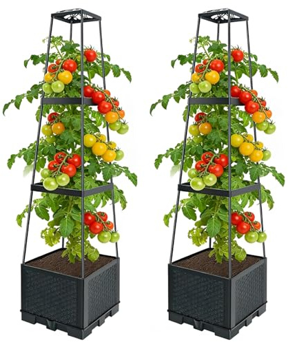Jardinières à tomates, jardinières à tomates à arrosage Automatique, jardinières surélevées avec Treillis, Treillis de Jardinage réglable en Hauteur pour Plantes grimpantes, légumes, Fleurs (4 pièces