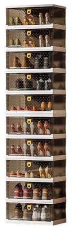 GarveeMore Faltbarer Schuhschrank Integrierter Schuh-Organizer Schuhboxen Stapelbar Transparent Kunststoff Schuhaufbewahrung Platzsparend Klappbarer Schuh Organizer
