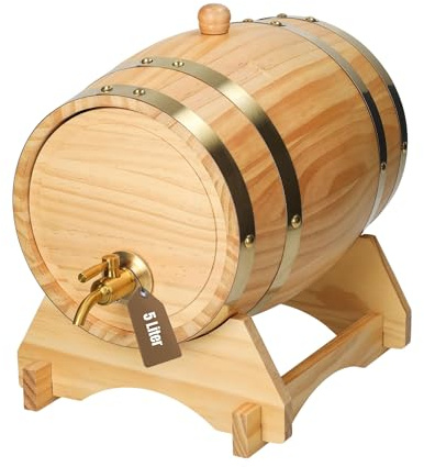 Holzfass Timber 5 l - dekoratives Weinfass mit Zapfhahn Beutel und Bock | Zapfhahn, Bock, Beutel, dekorativ, Whisky, Wein, Schnaps, Bar, Dekoration, 5 Liter, Holz, Dekoration, rustikal, Lagerung
