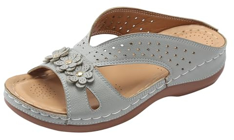 Generisch Pantoufles d'été en Cuir à Fleurs ajourées pour Femmes, Pantoufles de Plage en Plein air (Light Blue, 41)