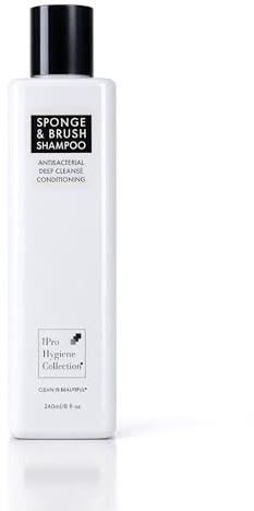 Antibacterial Makeup Sponge & Brush Shampoo 240ml - Deep Cleanse Conditioning Wash - Removes Makeup, Oils & Pigments - Fragrance-Free for Natural & Synthetic Bristles by The Pro Hygiene Collection