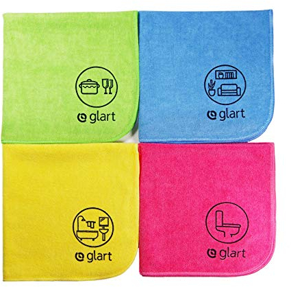 Glart 4-piece microfibre cloths 40 x 40 cm all-purpose cloths home kitchen toilet bathroom house garden office, Green/Blue/Yellow/Pink