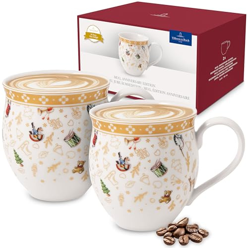 Villeroy & Boch - Toy's Delight Becher mit Henkel Set 2-teilig Jubiläumsedition 390 ml Gold und Weiß, Spülmaschinenfest, Mikrowellensicher, Kaffeebecher, Tassen Xmas, Weihnachten, Premium Porzellan