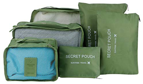Fdit 6 unids/Set Bolsa de Almacenamiento de Tela de Tela de Red de Nailon Transpirable Ligera Bolsa de clasificación de Ropa Maleta de Equipaje práctica para Viajar(Verde)