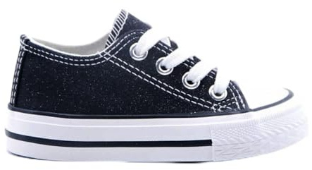 Ladies Canvas Trainers Glittery Low TOP Pumps Girls Womens LACE UP Plimsolls Shoes Sizes Black UK 6