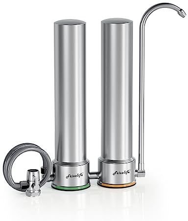 Frizzlife DS99-S Theken-Wasserfiltersystem, 7-stufige Edelstahl-Wasserfilterung, 0,5 Mikron NSF-zertifizierte Elemente reduziert 99,99% Blei, Chlor, Schwermetalle, Kalk und Kalkablagerungen