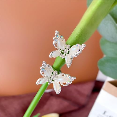 Schmetterlings-Haarklammern, Klein, 2 Mini-Haarklammern für Party, Hochzeit, Alltag - Silberfarbenes Haar-Accessoire für Frauen, Damen, Mädchen, Blumenmädchen, Brautjungfern
