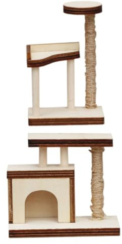 NOLITOY 2stücke Miniatur-katzenkratzbaum Aus Holz Für Puppenhaus Miniatur-kletterturm Puppenhausmöbel Deko Mini-hauszubehör Katzenkletterturm Modell