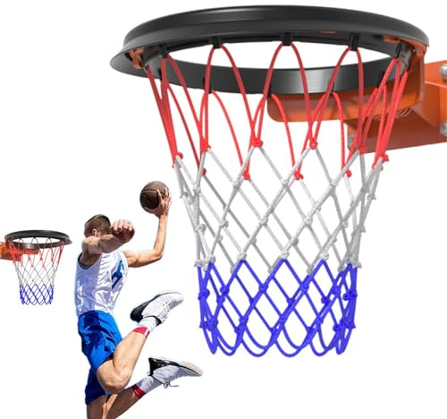 Fellflying Basketballnetz-Ersatz, Allwetter-tragbares Basketballnetz, Blau, Rot, Weiß, Standard-Basketballkorbnetz, Abnehmbar, Passend Für Felgen In Standardgröße