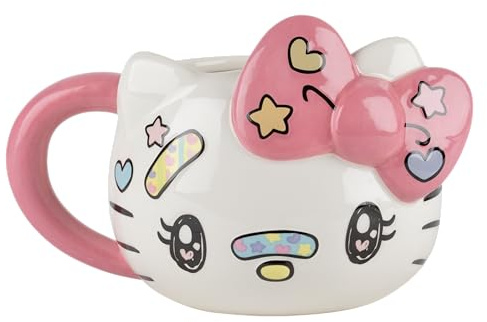 Konix Hello Kitty Mug 3D keramisk mugg (500 ml, kawaii-mugg), vit och rosa