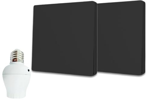 Interrupteur sans fil et sans pile Auto alimenté Noir - Écologique - Qualité Pro - Va et vient RF - KIT 2 télécommande mural + 1 Douille à vis E27 Adaptateur Radio - Longue Distance - 200 m