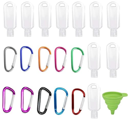 10 Pcs Hand Sanitiser with Clip Set, Hand Sanitiser Mini, Travel Hand Sanitiser, Easy to Carry Reusable 30ml Refillable Travel Bottle Disinfectant Alcohol