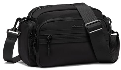 LOVEVOOK Umhängetasche Damen, Klein Crossbody Bag Handtasche Schwarze Wasserdichte Bauchtasche mit Vielen Fächern Leichte Schultertasche, Freizeit Messenger Bag für Einkaufen Reisen, Schwarz