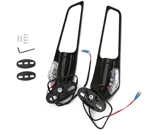 Motorrad-Rückspiegel für Ninja ZX6R ZX10R 250 YZF R1 R3 R125 R15 R6 R25 Ersatz Wind Seitenspiegel Aluminium Drehbar 360 Verstellbar Motorrad Seitenspiegel (kleine Größe mit LED)