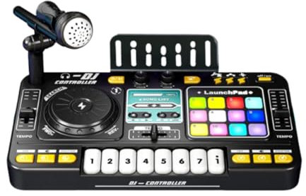 Kidi DJ Mix pour Enfants, Kids DJ Mixer, Table de Mixage DJ Bluetooth avec Microphone, Interactive Electronic Clavier DJ Effets Lumineux, Musiques et Jeux éducatifs, pour Cadeau Enfant Dès 3 Ans