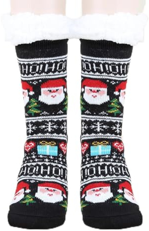 DERAYEE Chaussettes de Noël Noire pour Enfants et Adultes Motifs Festifs,1PCS,Chaussettes en Laine d'Agneau, Multicolore