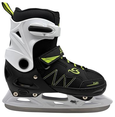 Cox Swain verstellbare Schlittschuhe Frosty, Eislaufschuhe für Kinder, Jugendliche und Erwachsene bis 100KG, vorgeschliffene Edelstahlkufe, Softboot, Black/Green Gr. M (37-40)