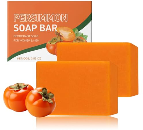 Kaki Seife 2 Stück - Presimmon Soap - Persimmon Seife - Tiefenreinigend & Feuchtigkeitsspendend Duschbrocken - Kernseife Natur mit Olivenöl & Kokosöl - Duschseife Männer & Frauen - Für Alle Hauttypen