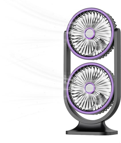 Bloymsk Desk Fan, Portable USB Rechargeable Fans with 5 Speeds Options and Adjustable Night Light, Dual Fan 360° Flip, Cooling and Quiet Desktop Fans for Bedroom/Office/Home/Camp - Gery